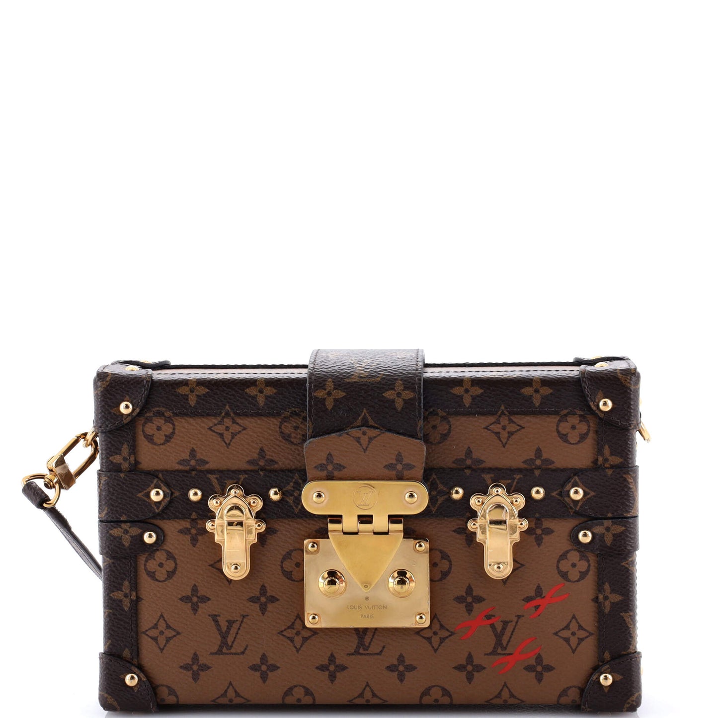 Louis Vuitton Petite Malle Handbag Reverse Canvas Monogram Clutch Bag