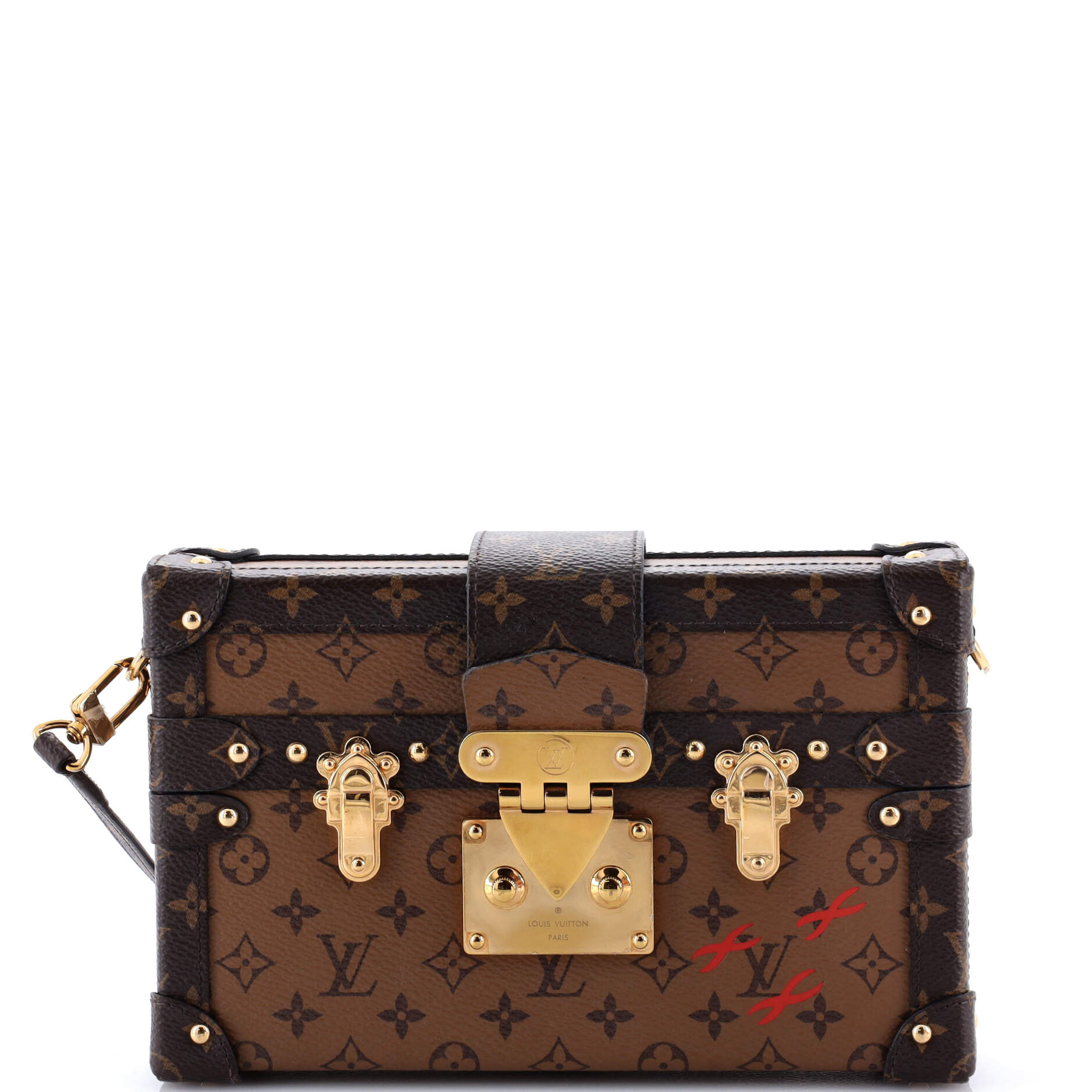 Louis Vuitton Petite Malle Handbag Reverse Canvas Monogram Clutch Bag