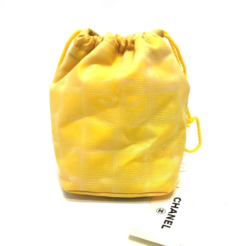 CHANEL Pouch ?14355 canvas yellow New Travel Line Drawstring Makeup Case