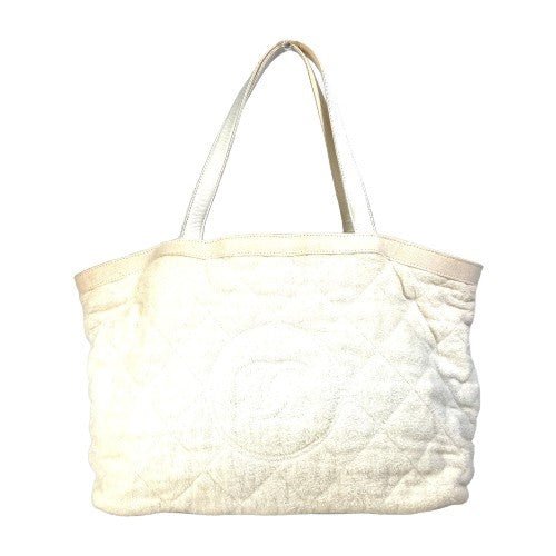 Chanel Cotton beach pile CC COCO Mark White Leather Tote Bag