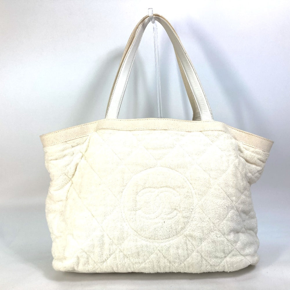 Chanel Cotton beach pile CC COCO Mark White Leather Tote Bag