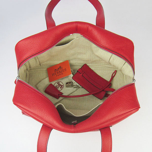 Hermes Luxury Togo Handbag Leather Red Travel Bag