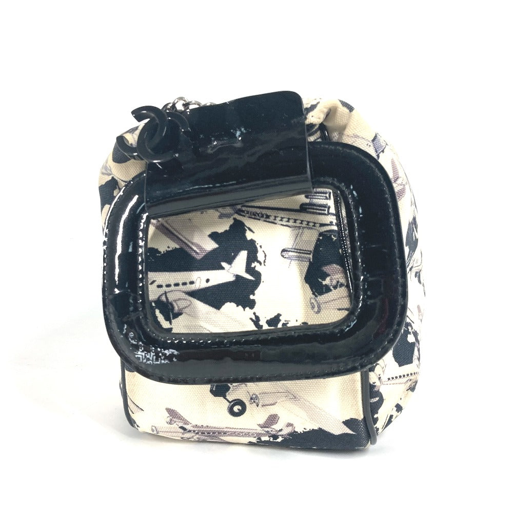 Chanel enamel logo airplane Airline Black Canvas Handbag