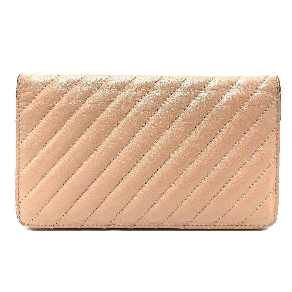 CHANEL Long Wallet Purse A82399 Goatskin beige Striped border COCO Mark Women
