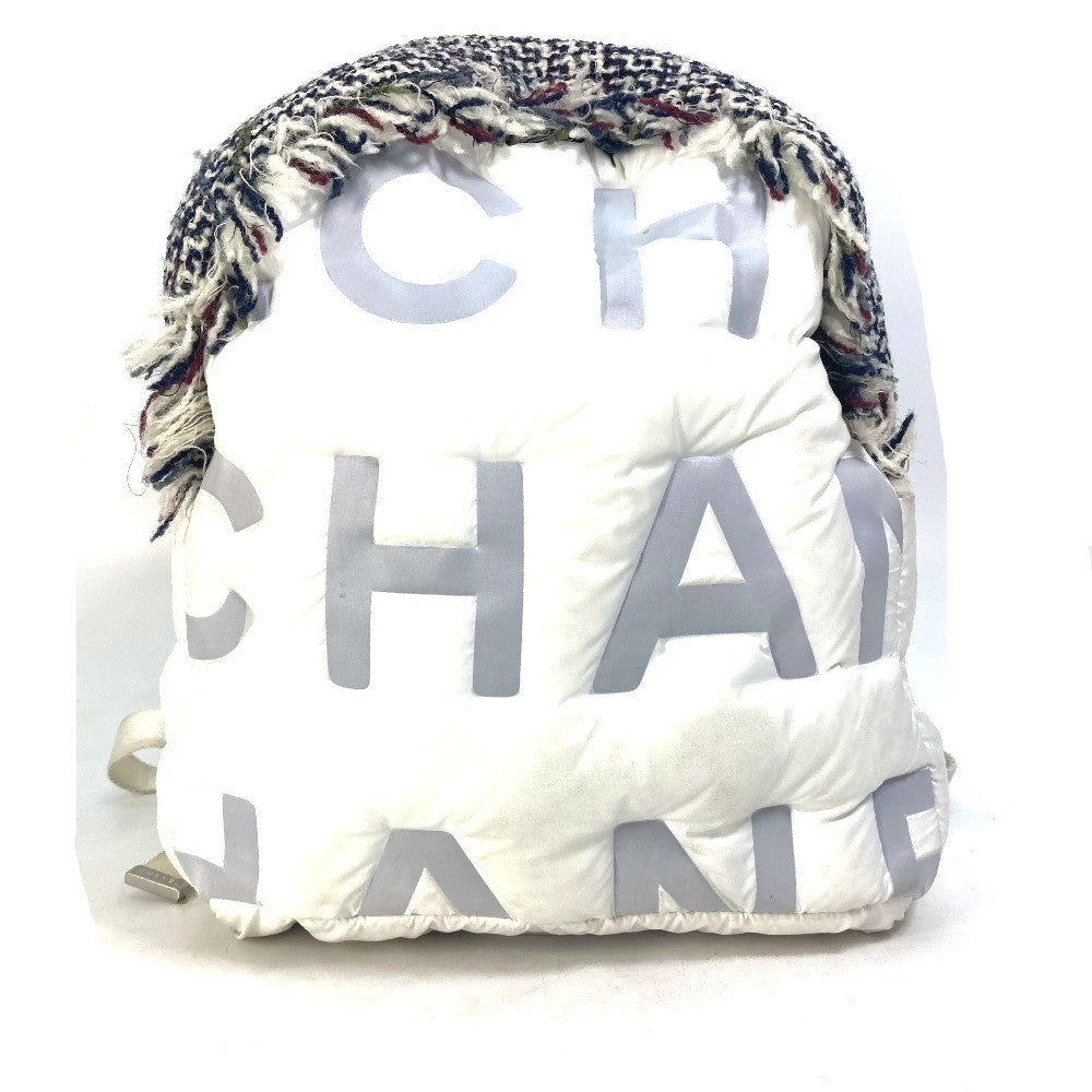 CHANEL Backpack A91933 Nylon, Tweed white fringed bag Doudone Women  