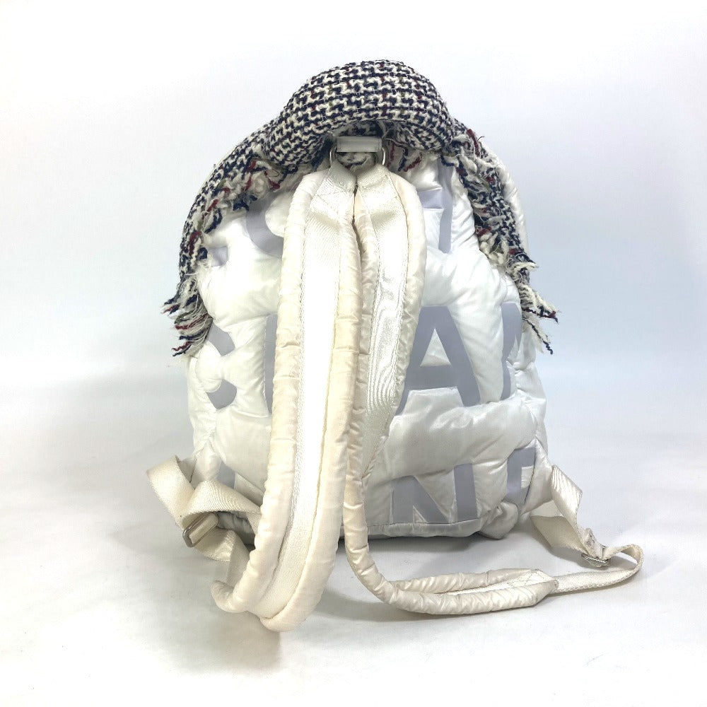 CHANEL Backpack A91933 Nylon, Tweed white fringed bag Doudone Women  