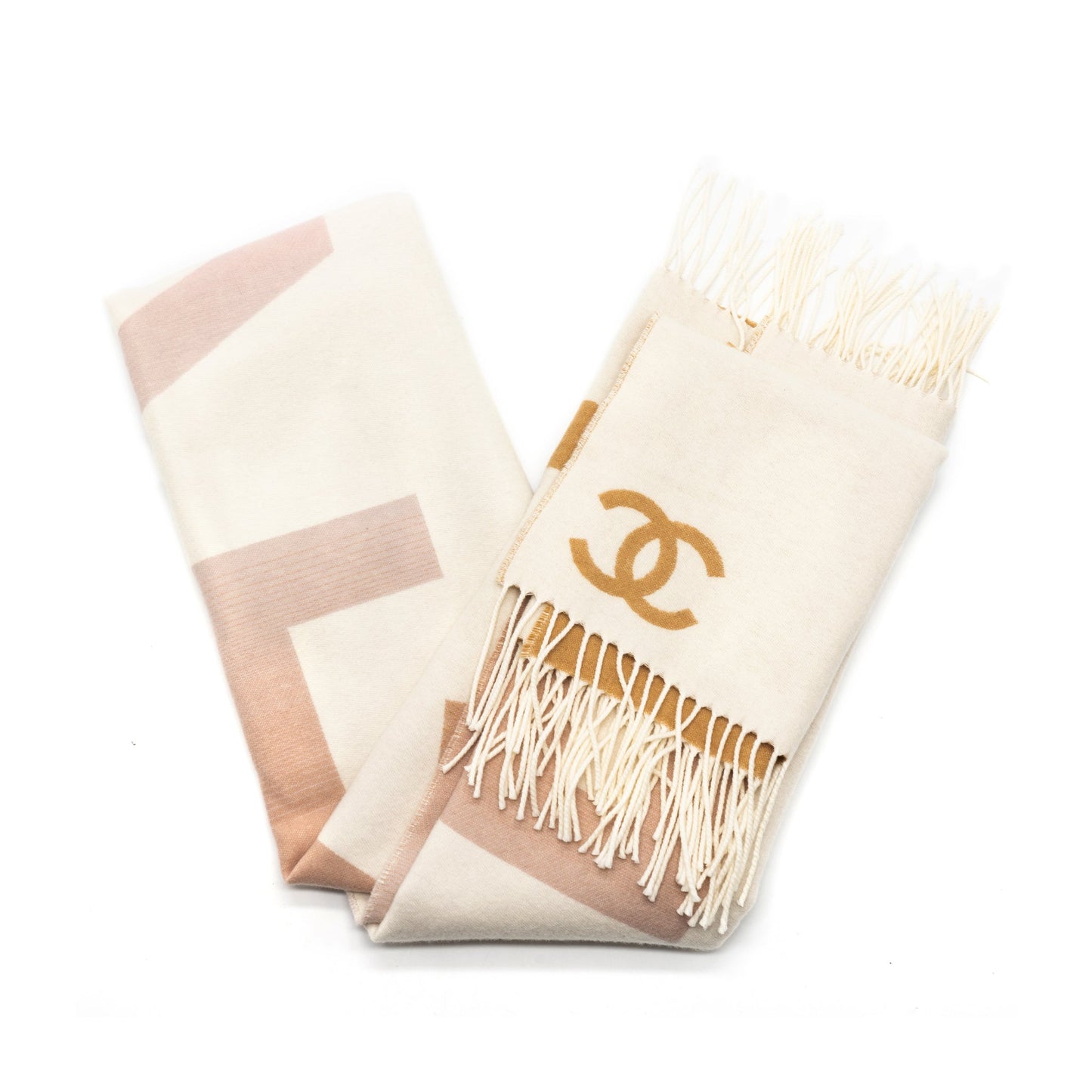 Chanel Cashmere Wool Scarf Cream Multicolour Pink Beige