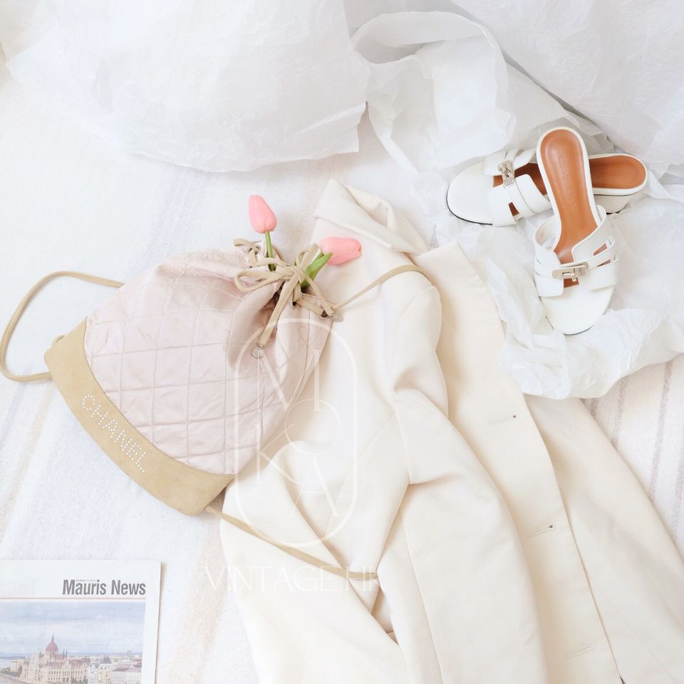 Chanel   pink silk drawstring backpack