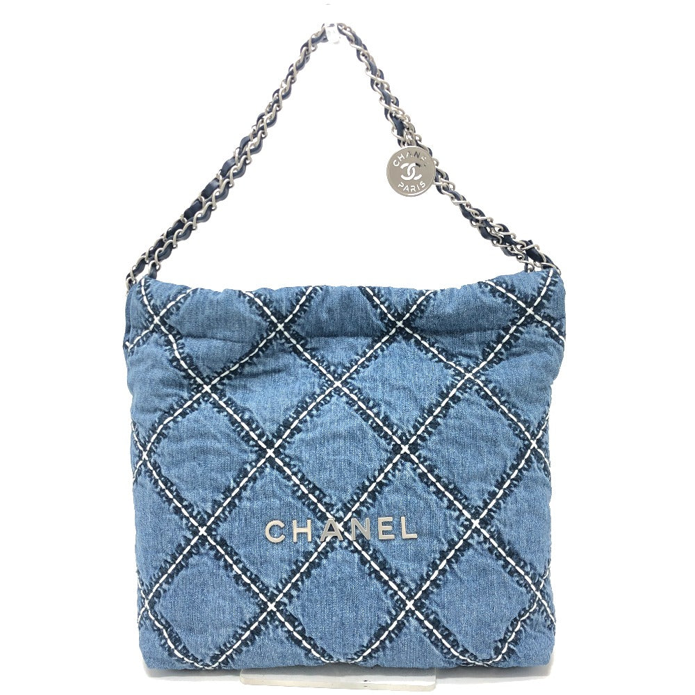 Chanel denim 22 Matelasse medal charm Blue Key Chain