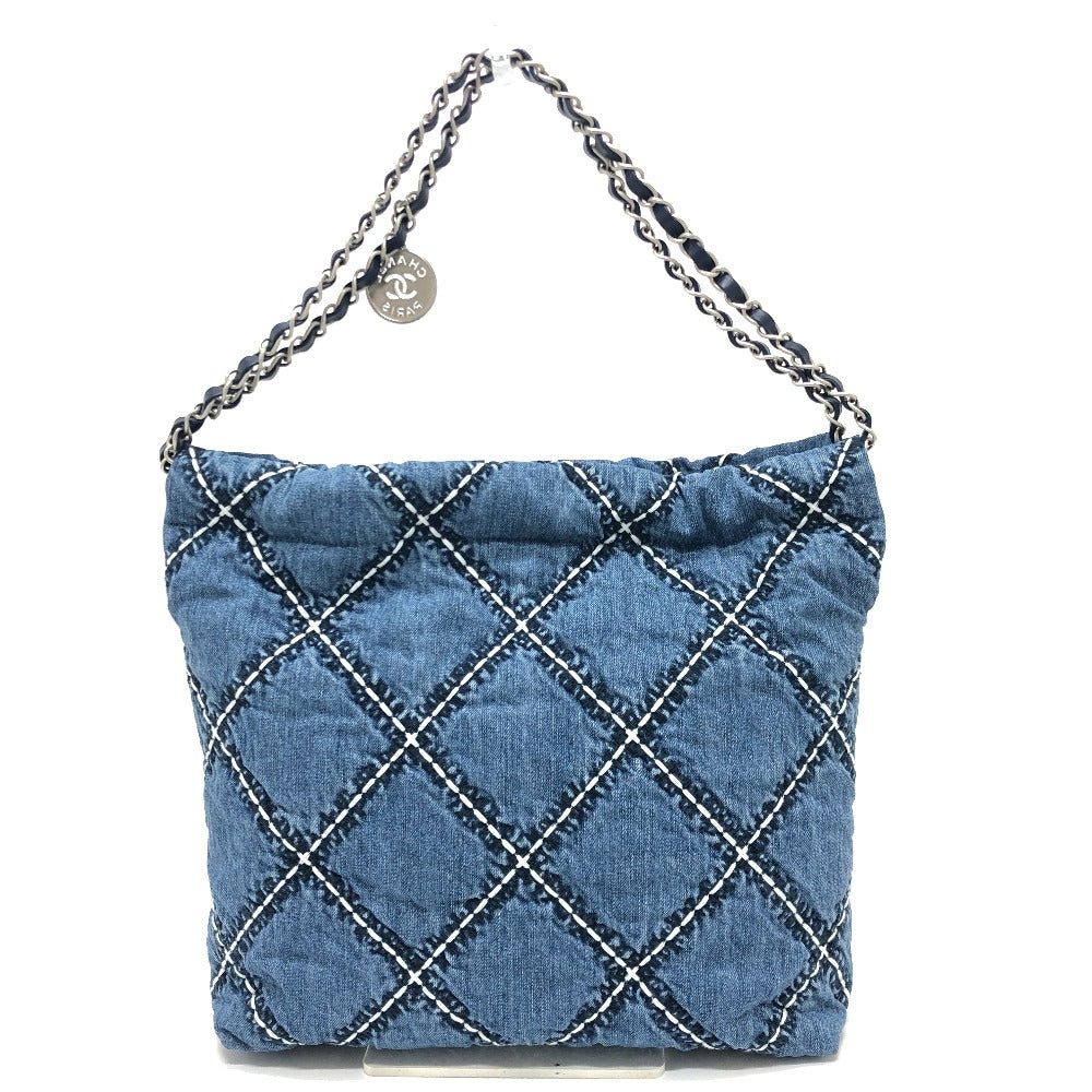 Chanel denim 22 Matelasse medal charm Blue Key Chain