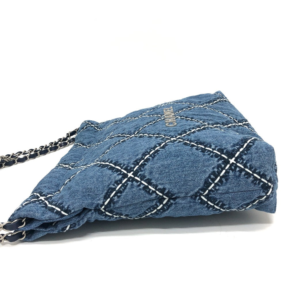 Chanel denim 22 Matelasse medal charm Blue Key Chain