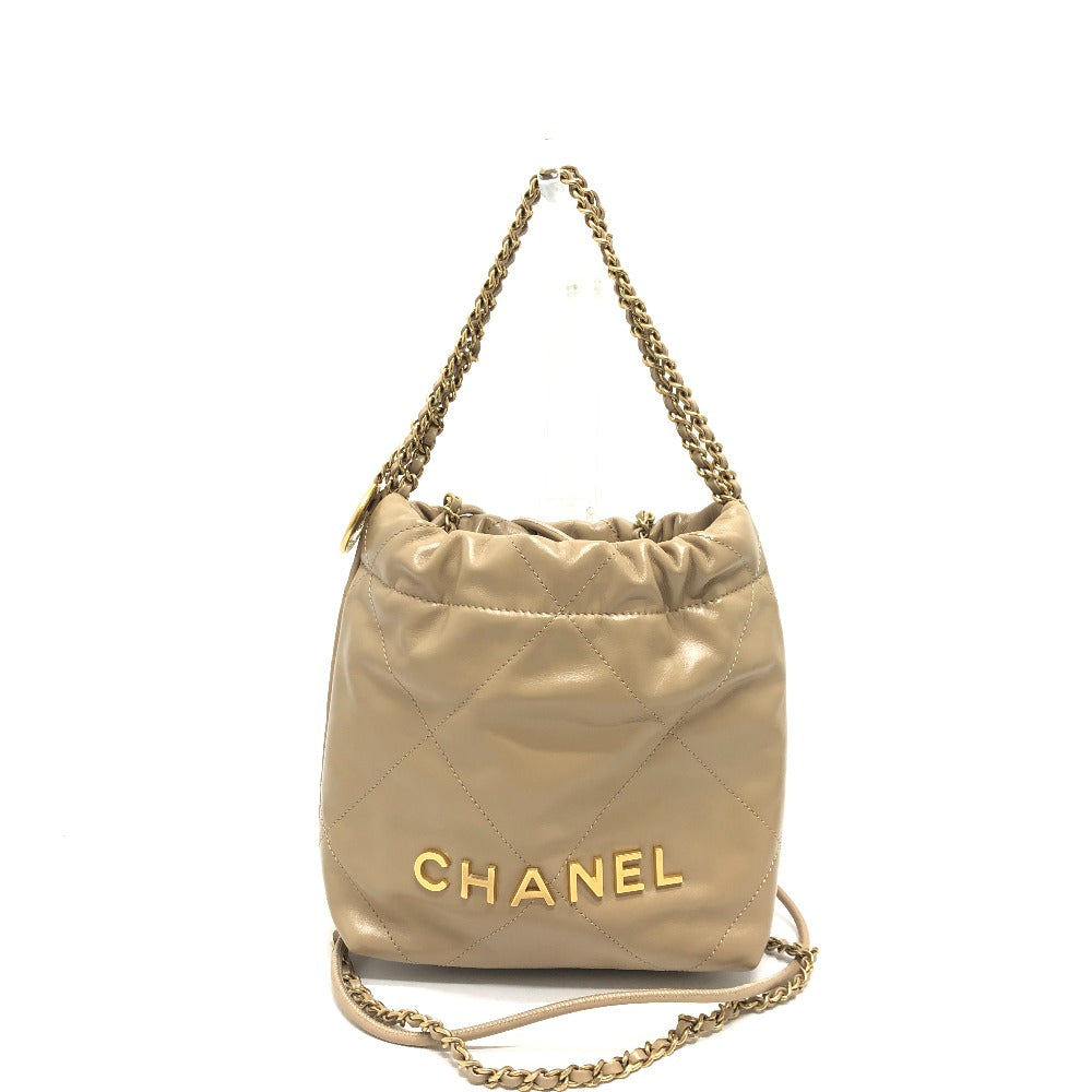 Chanel COCO Mark CHANEL22 2WAY Beige Leather Shoulder Bag