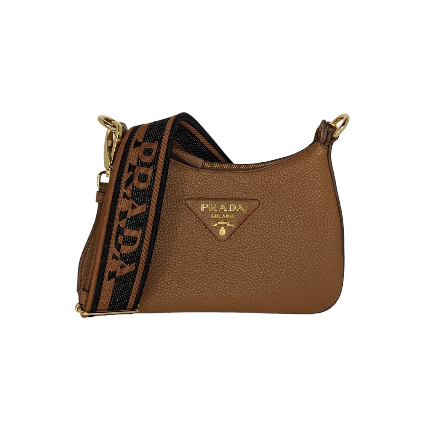 Prada Prada Caramel Calfskin Logo Strap Shoulder Bag 1Bh193