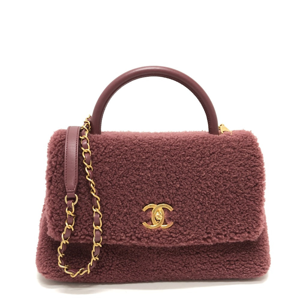 Chanel Mouton wine- Boa Coco Handle Red Leather Handbag