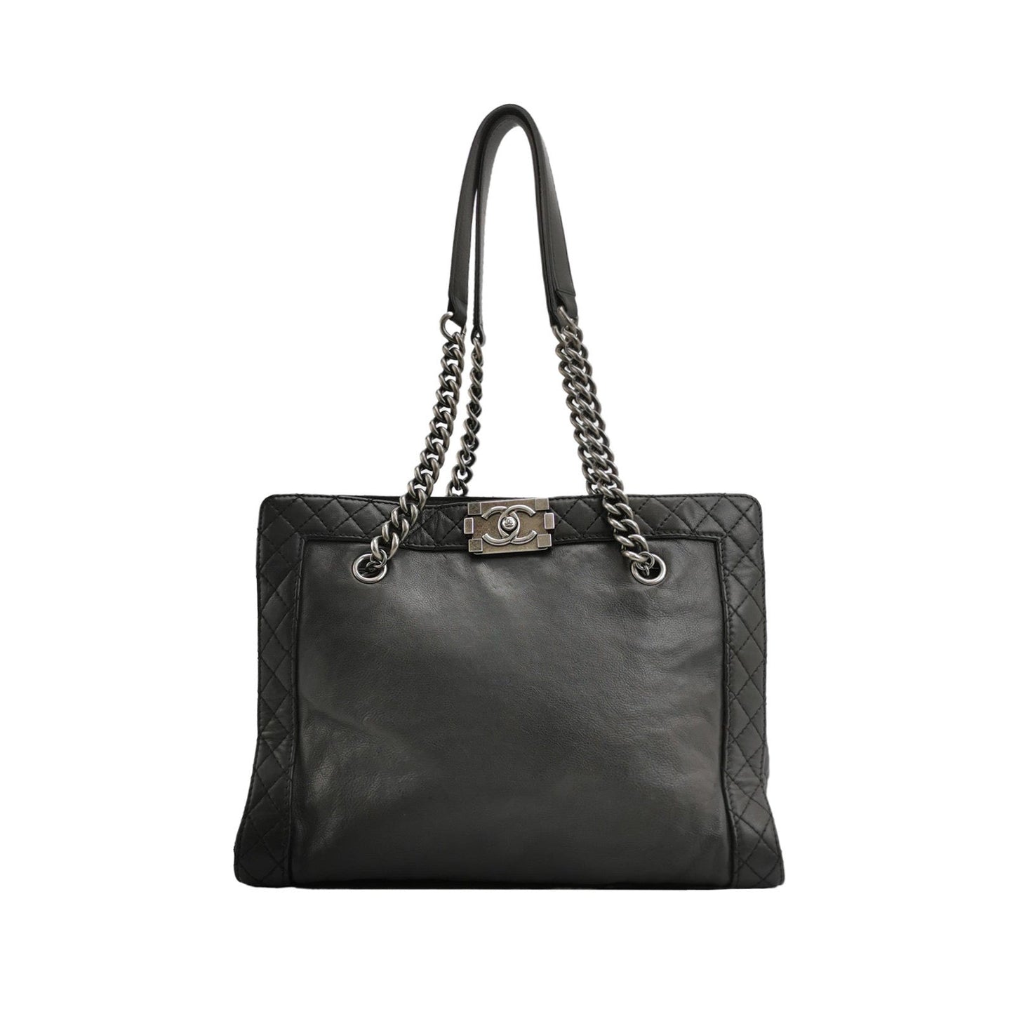 Chanel Boy Reverso Shopping Calfskin Black Leather Tote Bag