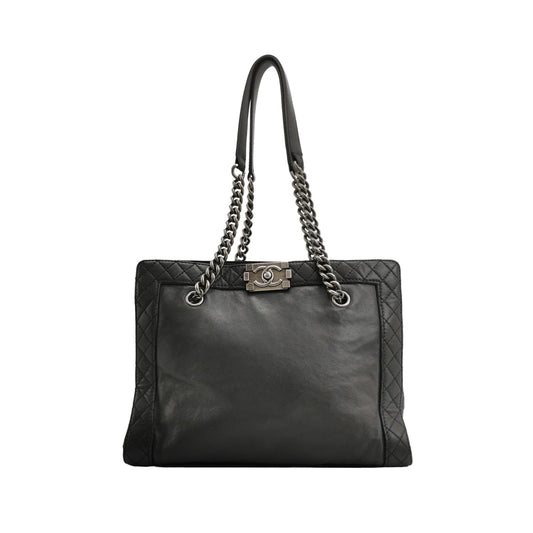 Chanel Boy Reverso Shopping Calfskin Black Leather Tote Bag