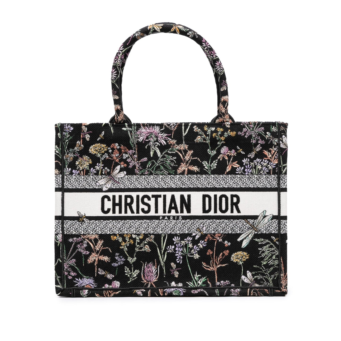 Dior Handbag Herbarium Book Tote Canvas Black Medium Tote Bag