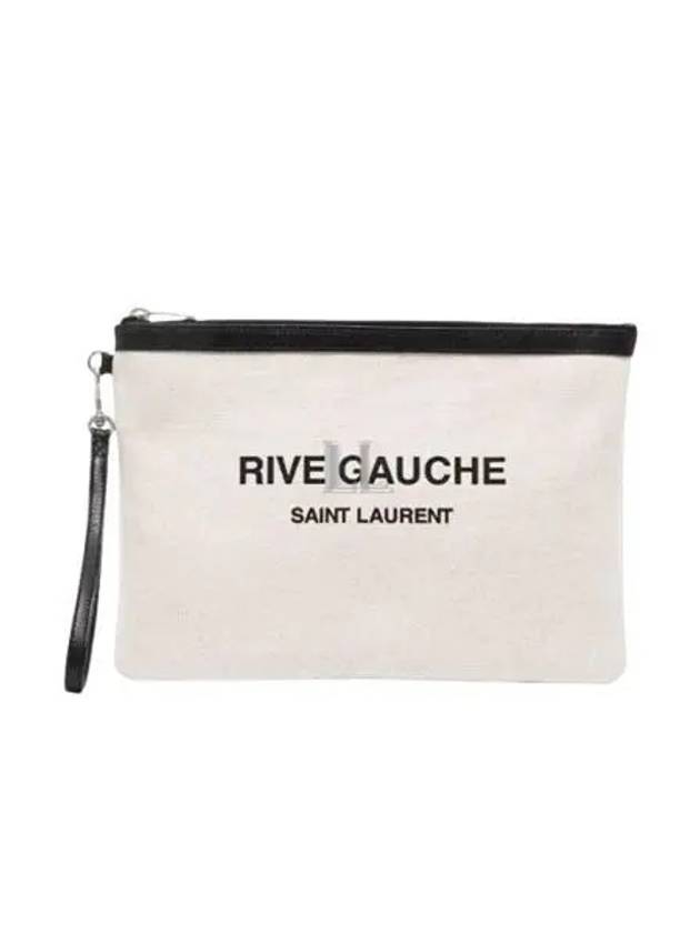YSL Saint Laurent Luxury Trending Rive Gauche Zipper Strap Clutch Bag Canvas White