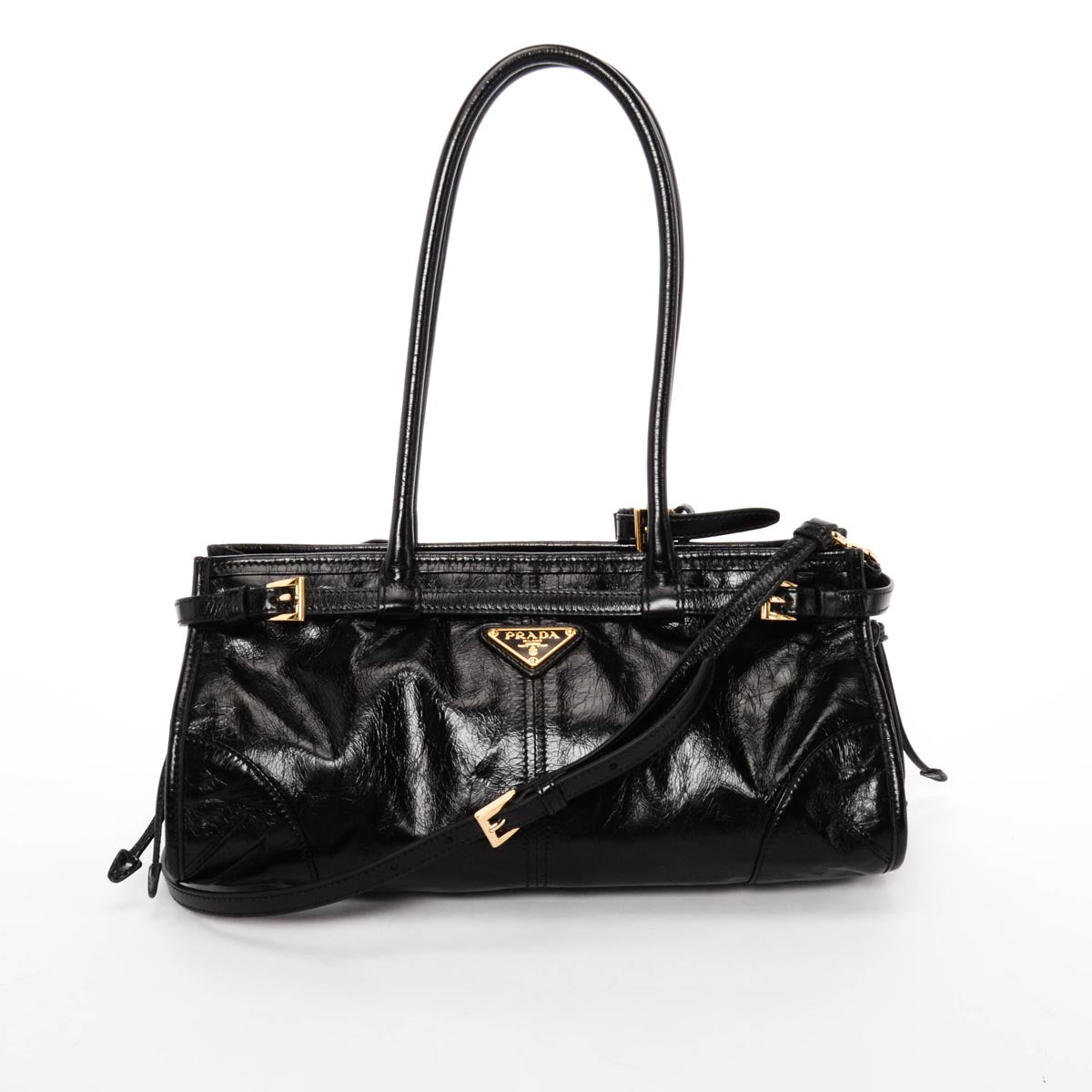 Prada Glossy Bonnie Bag Leather Black Medium Shoulder Bag