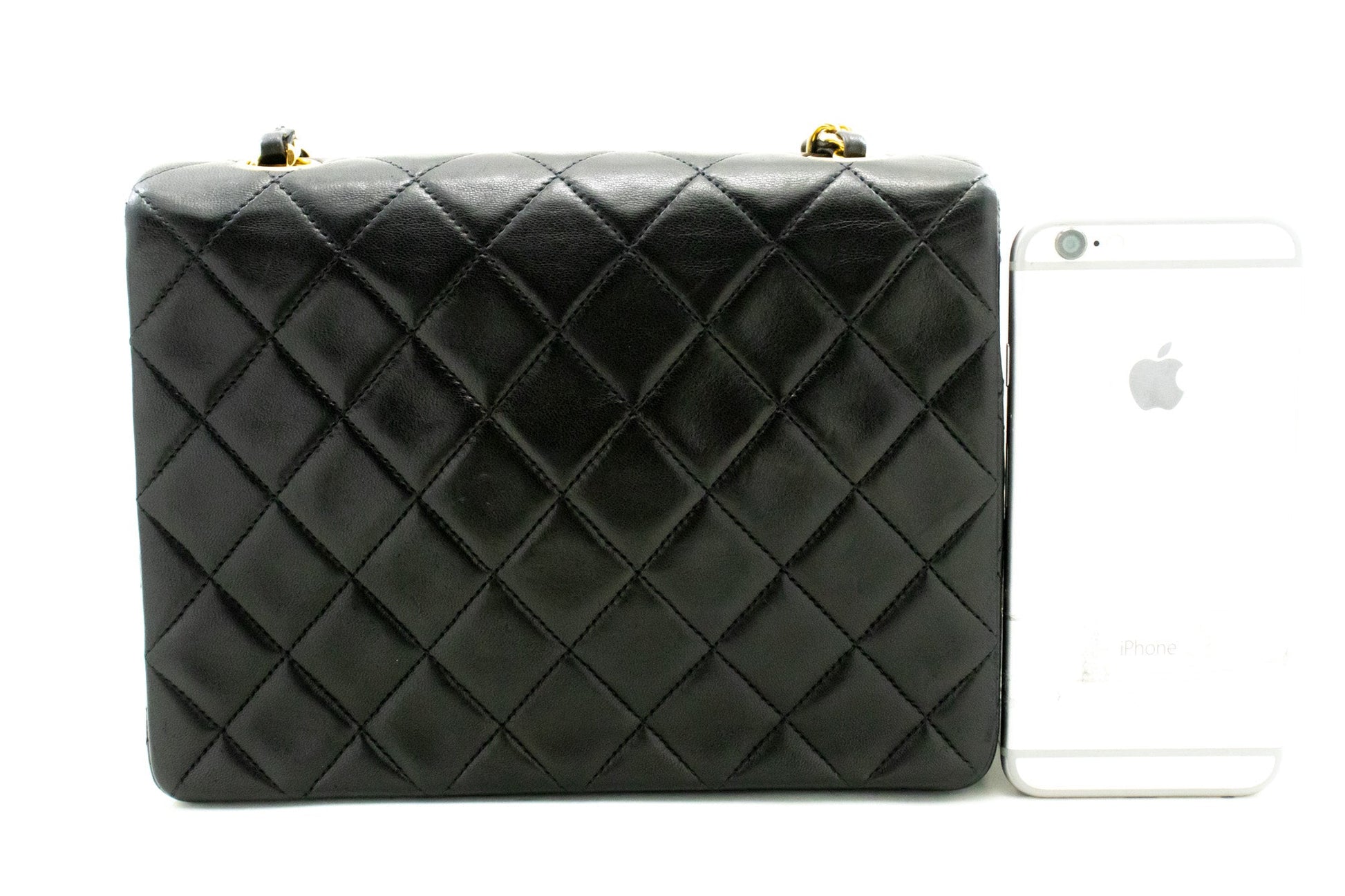 CHANEL Mini Square Small Chain Shoulder Bag Crossbody Black Lamb