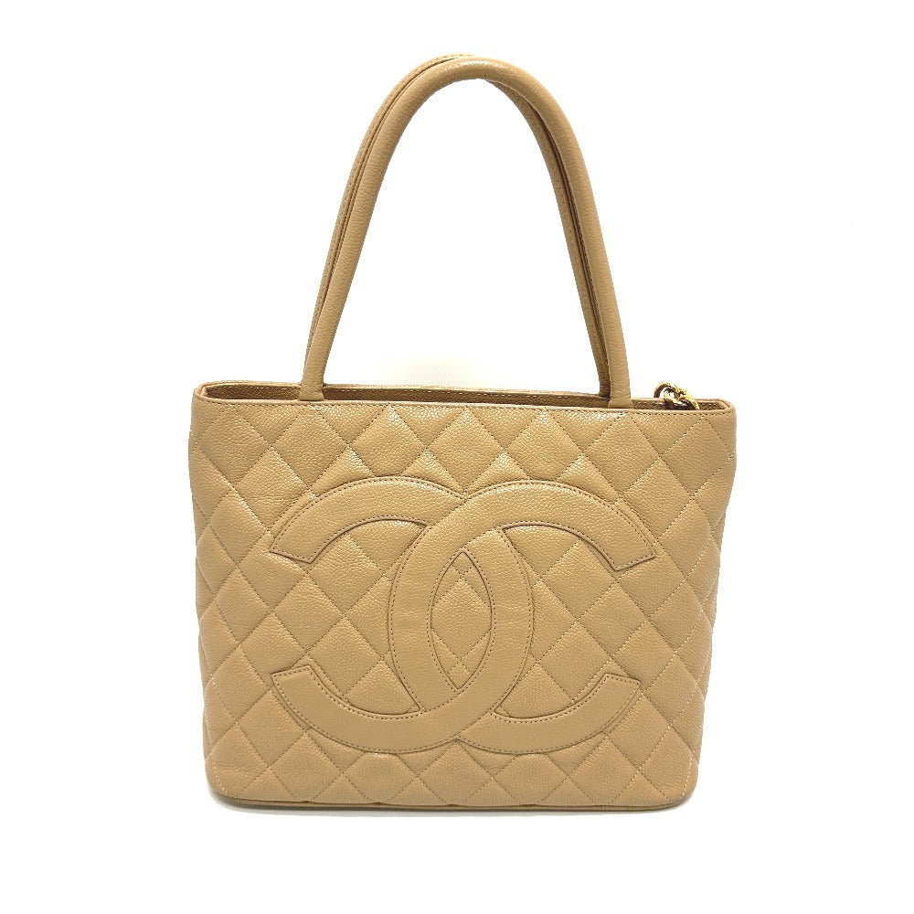 Chanel Caviar skin CC COCO Mark Beige Tote Bag