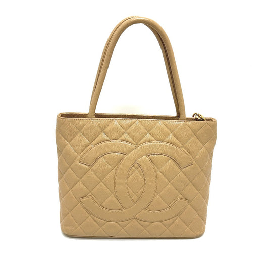 Chanel Caviar skin CC COCO Mark Beige Tote Bag