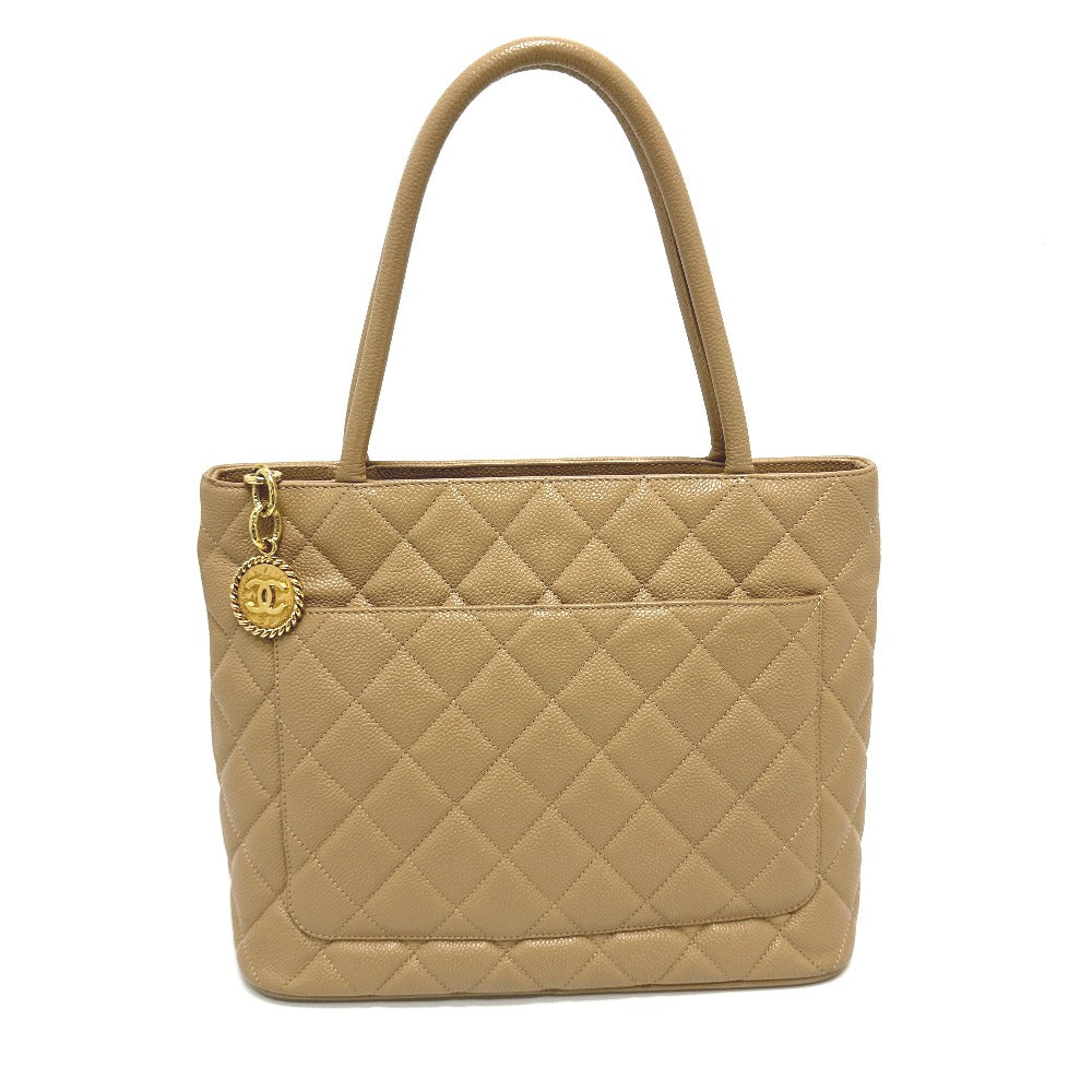 Chanel Caviar skin CC COCO Mark Beige Tote Bag
