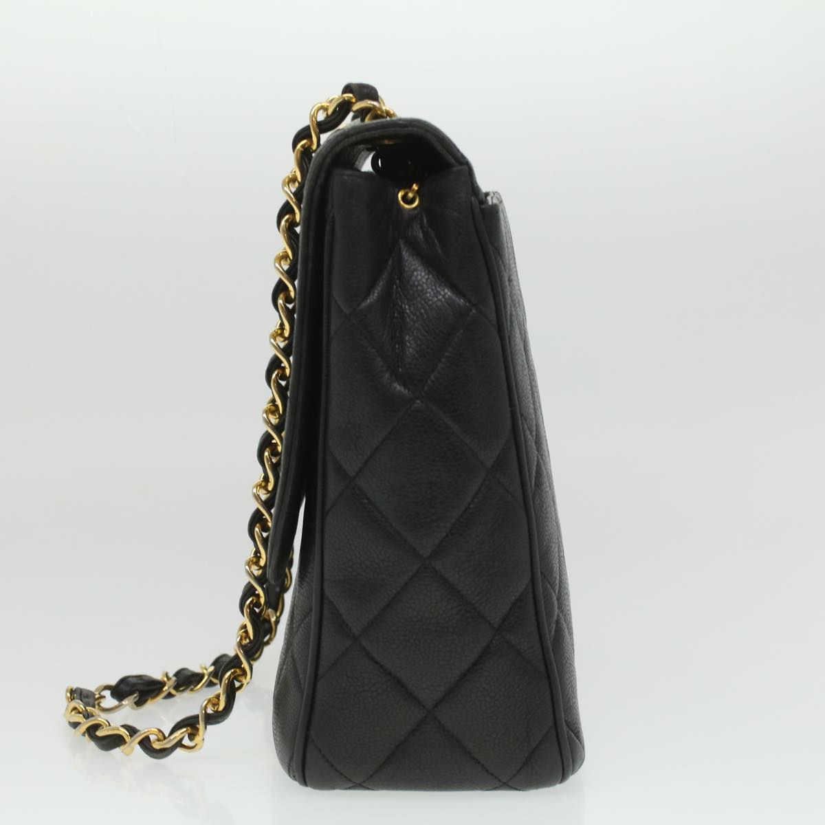 Chanel Big Matelasse Turn Lock Shoulder Bag Caviar Skin Black CC Auth A