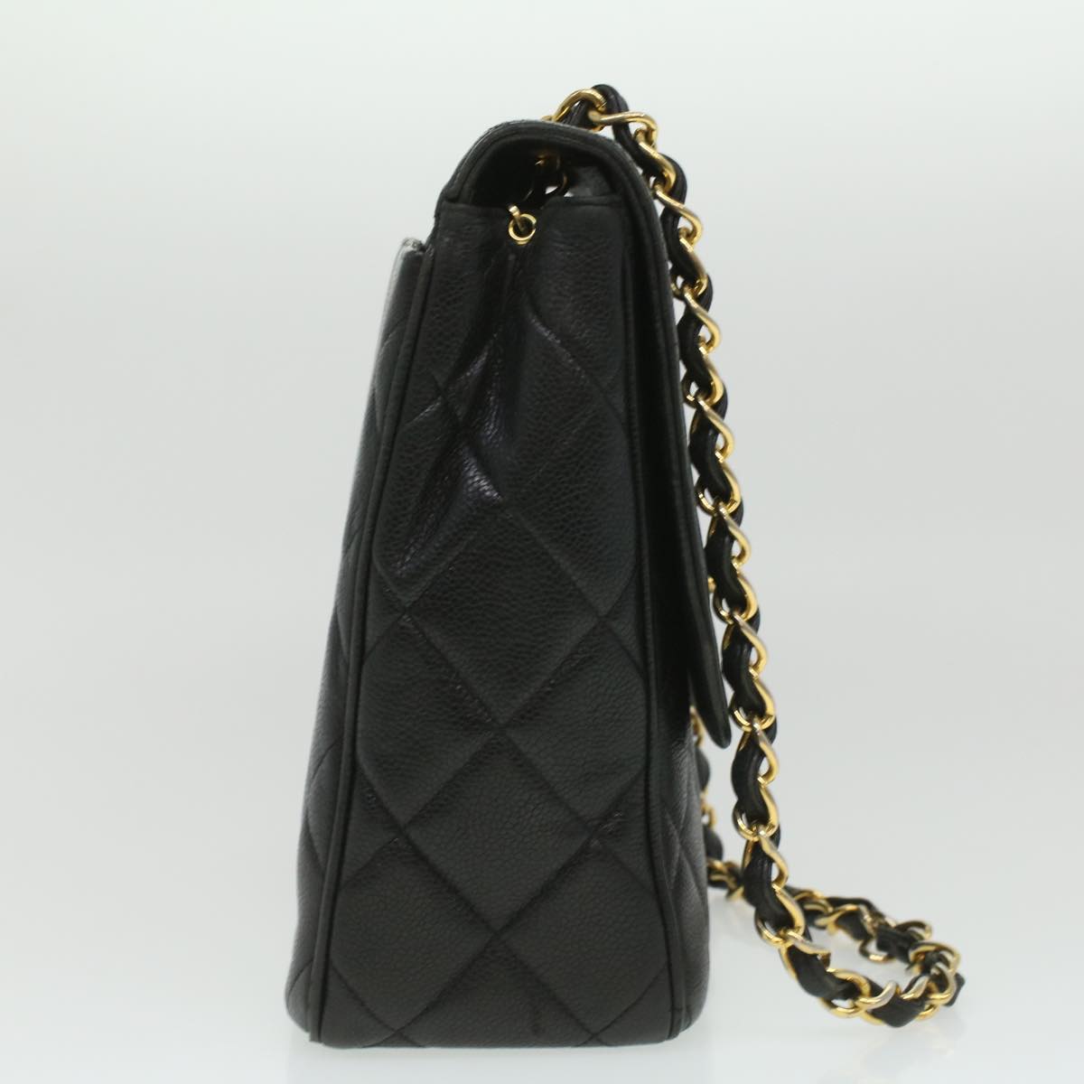 Chanel Big Matelasse Turn Lock Shoulder Bag Caviar Skin Black CC Auth A