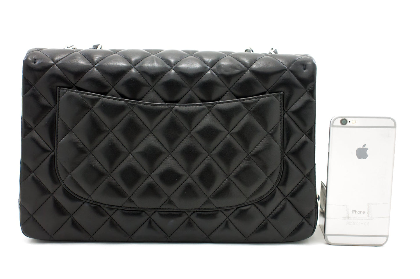CHANEL Large Classic Handbag 11"Chain Shoulder Bag Flap Black Lamb h44