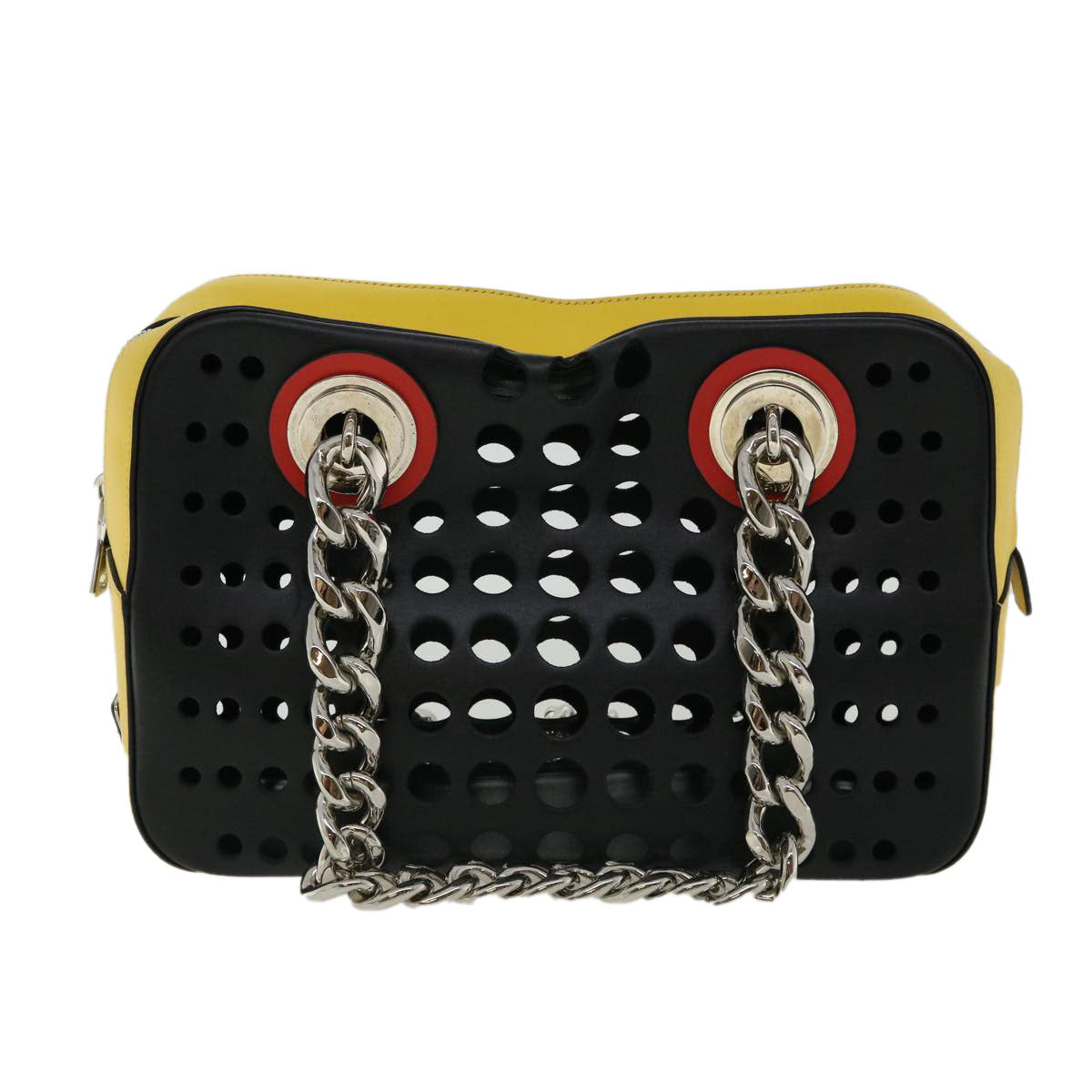 Prada Shoulder Bag Punching Tricolor Leather Black Chain