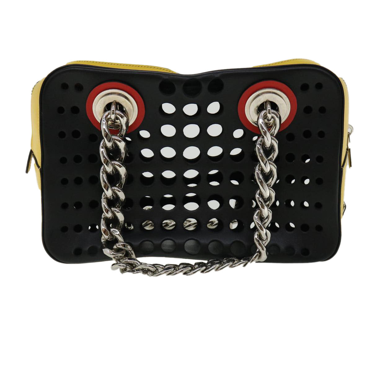 Prada Shoulder Bag Punching Tricolor Leather Black Chain
