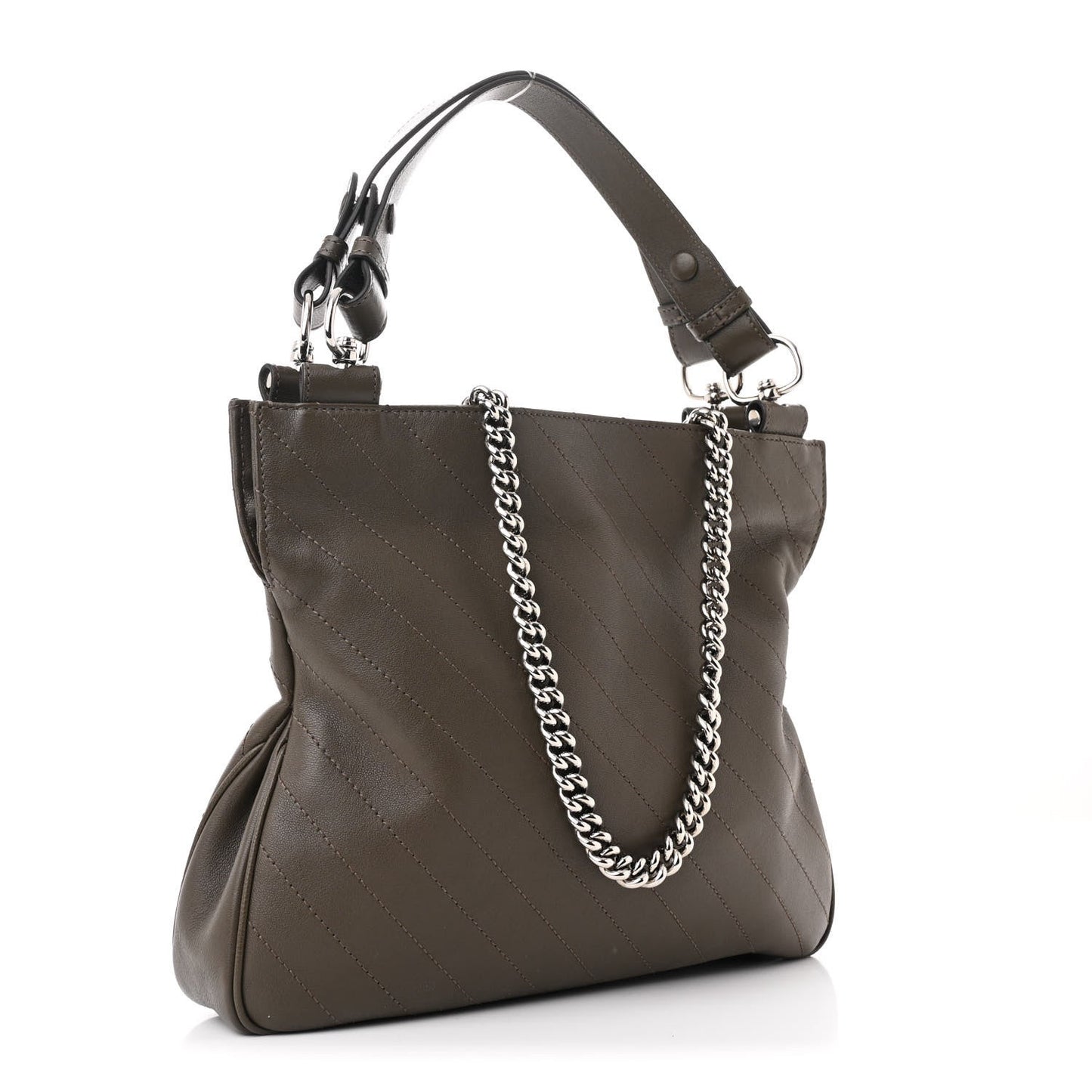 Gucci Sakai Be Green Calfskin Diagonal Stitched Small Blondie Tote Craclet Brown
