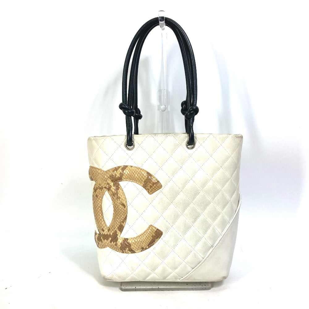 Chanel lambskin Cambon line CC COCO Mark White Tote Bag