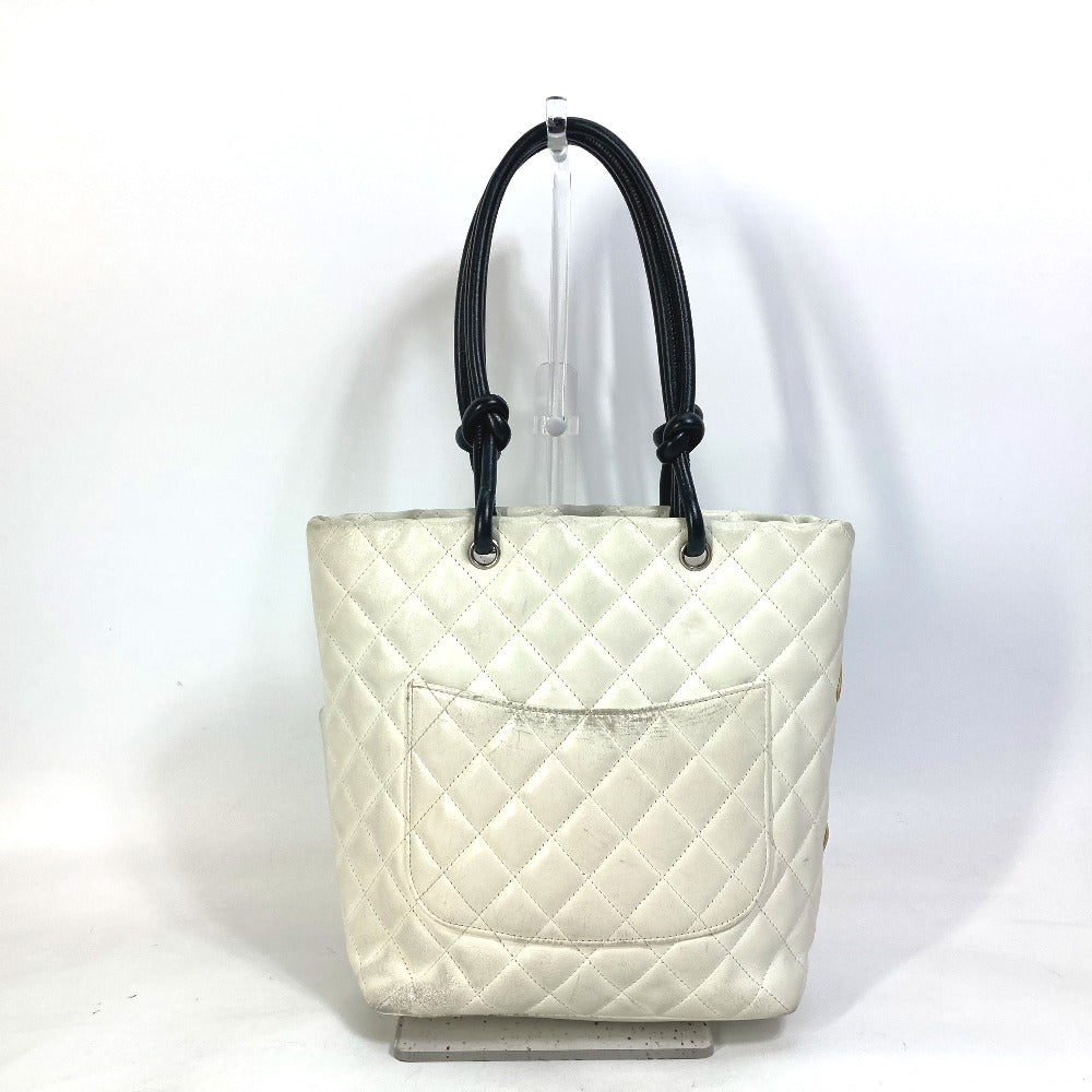 Chanel lambskin Cambon line CC COCO Mark White Tote Bag