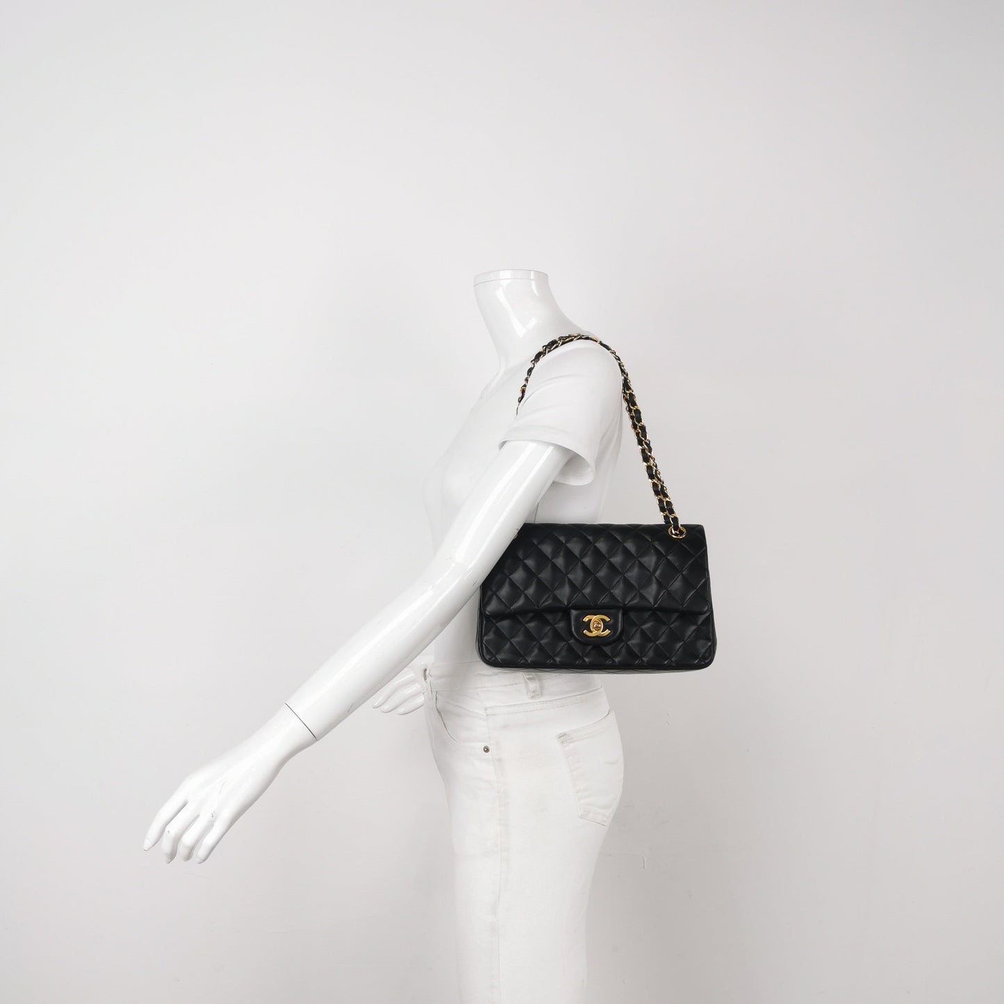 Chanel Classic Flap Lambskin 24k HW Black Gold Leather Handbag Hw 1