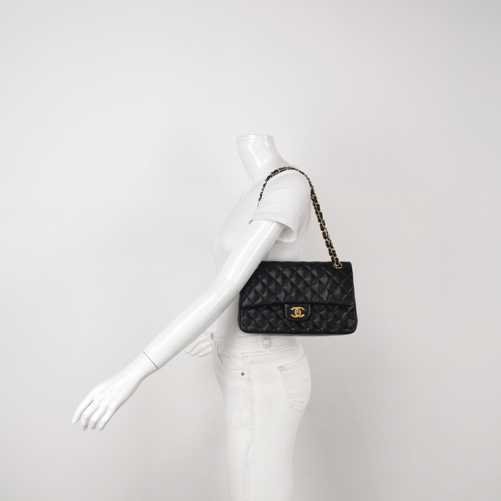 Chanel Classic Flap Lambskin 24k HW Black Gold Leather Handbag Hw 1