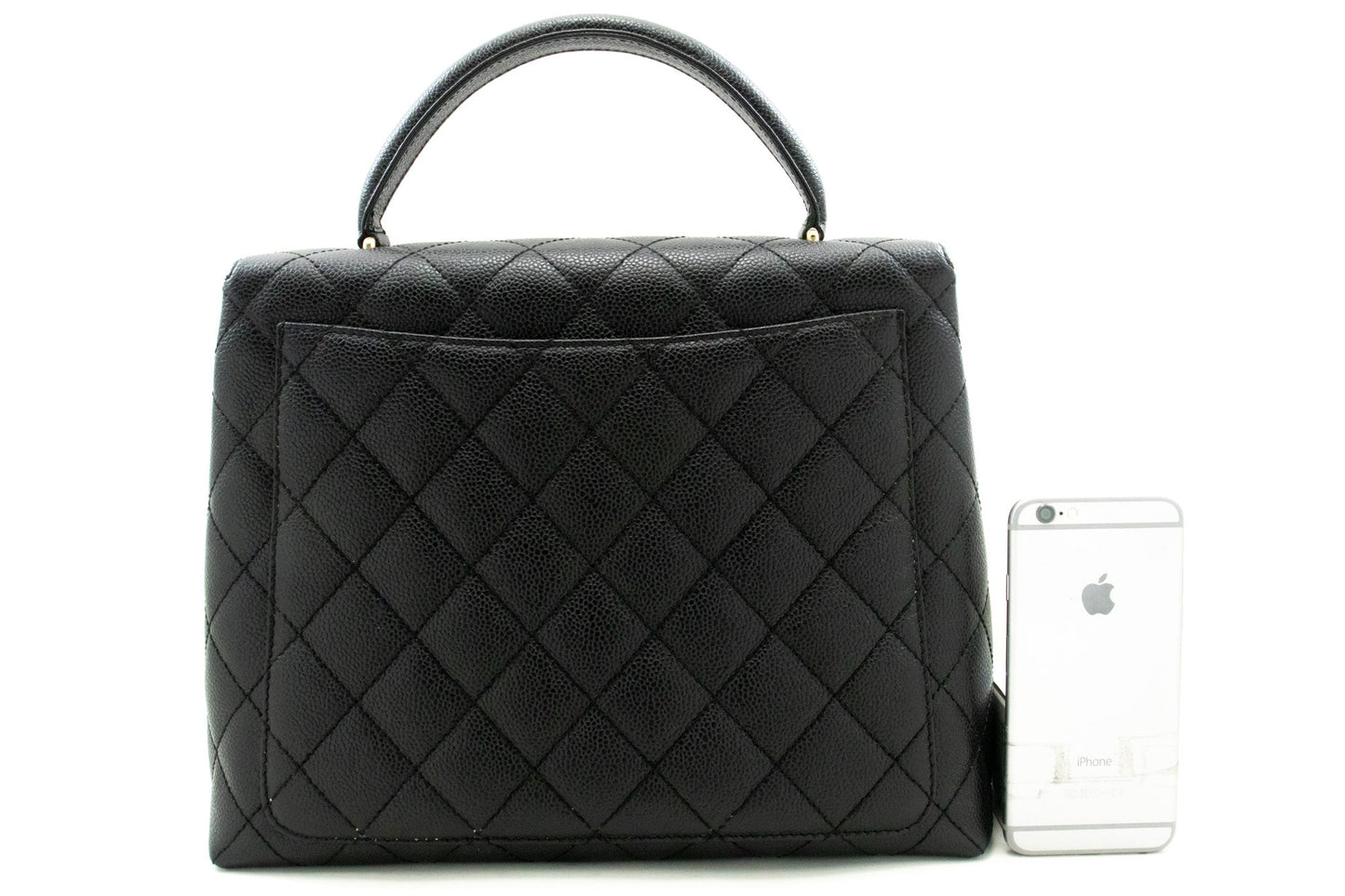 CHANEL Caviar Handbag Top Handle Bag Kelly Black Flap Leather Gold