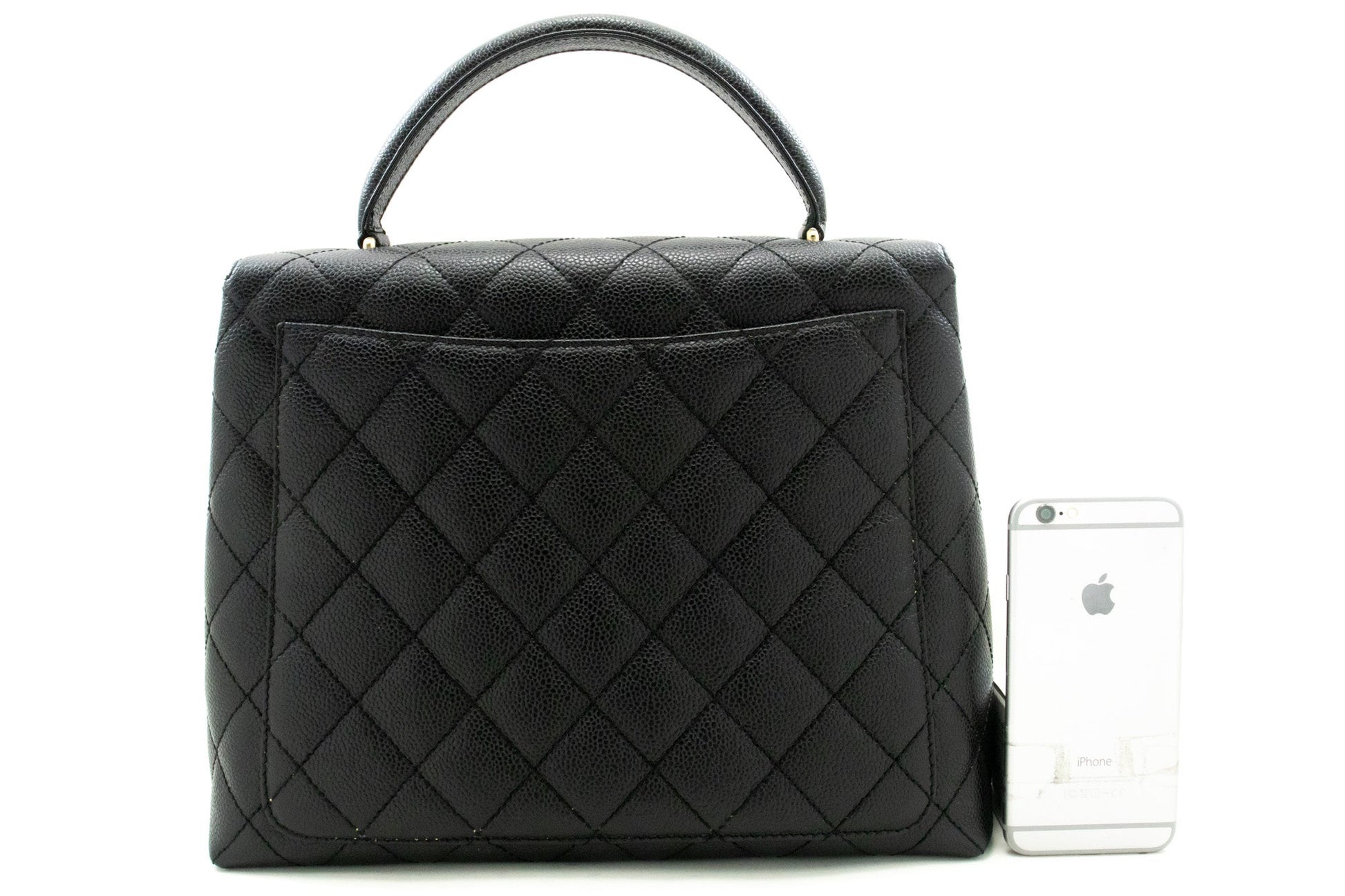 CHANEL Caviar Handbag Top Handle Bag Kelly Black Flap Leather Gold