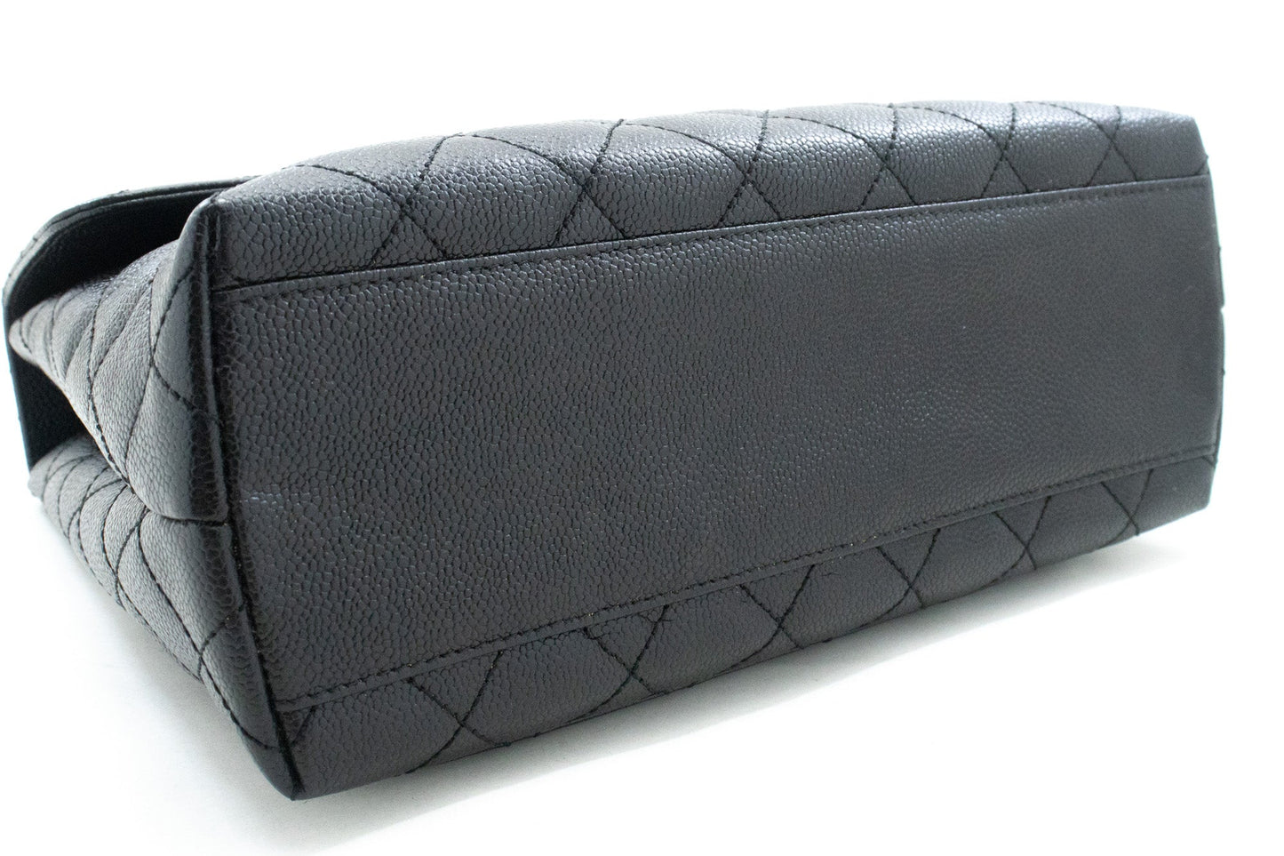 CHANEL Caviar Handbag Top Handle Bag Kelly Black Flap Leather Gold