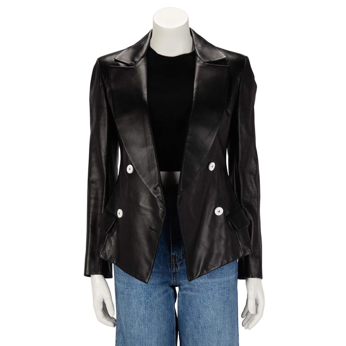 Louis Vuitton Black Lambskin White Button Detail Blazer FR 38 Fashion Accessory