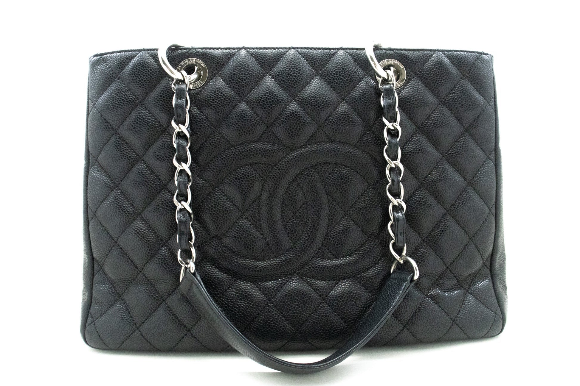 CHANEL Caviar GST 13" Grand Shopping Tote Chain Shoulder Bag Black