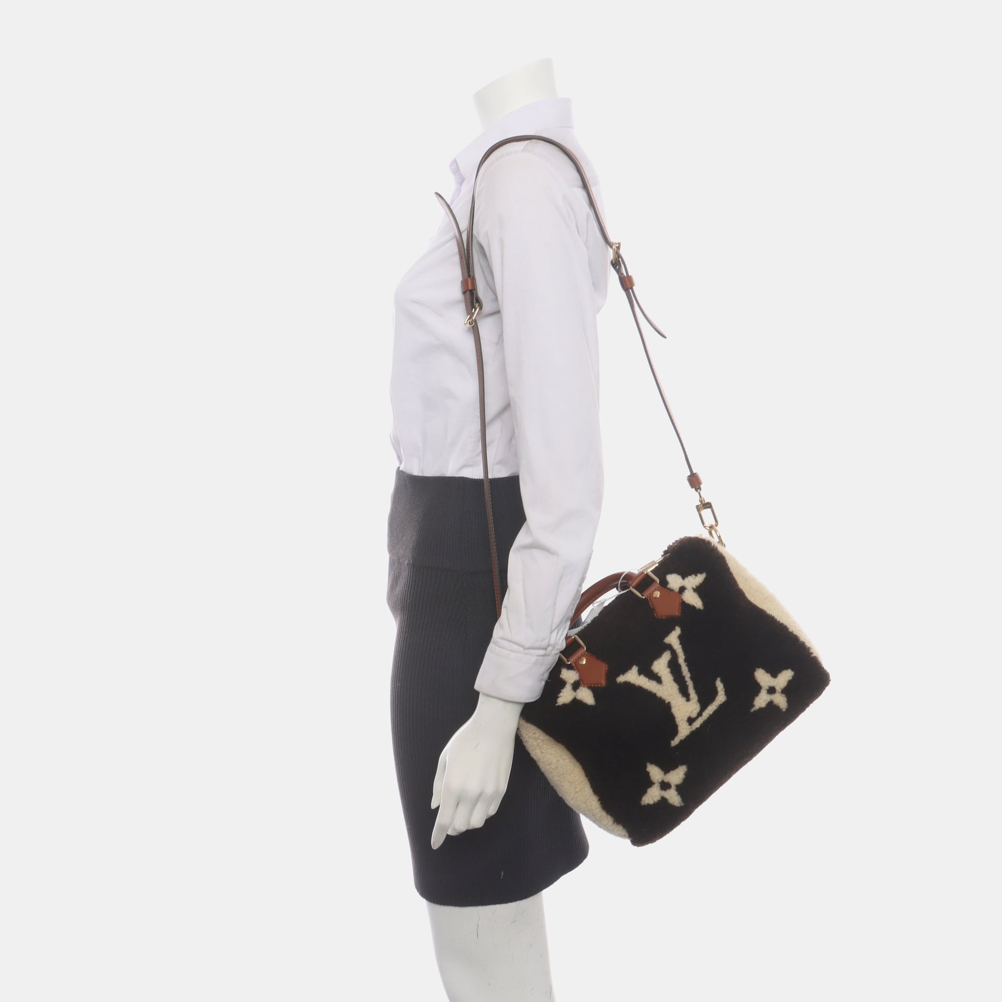 Louis Vuitton Speedy Bandouliere 25 Teddy Shearling Giant Monogram Handbag