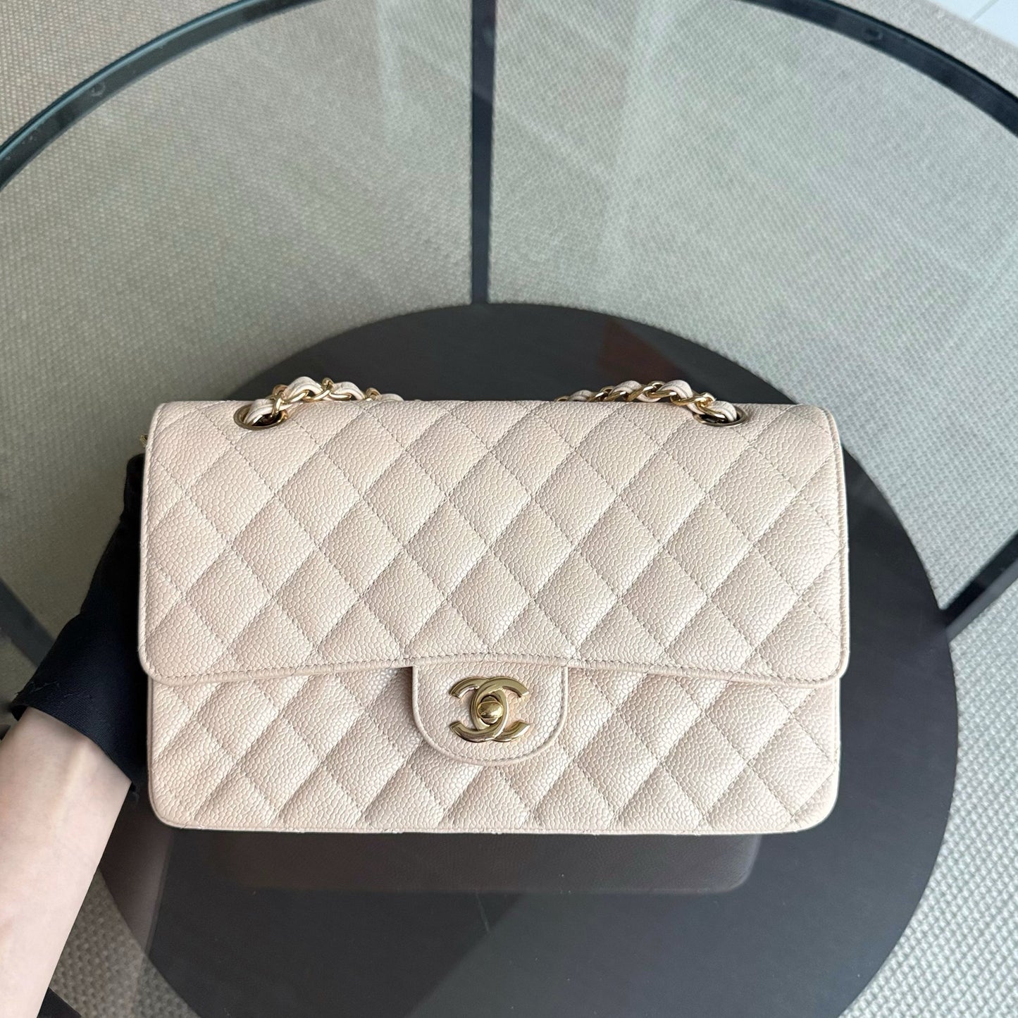 Chanel Classic Flap Medium - Caviar 25CM Quilted Grained Calfskin Beige Gold Hardware Series 16