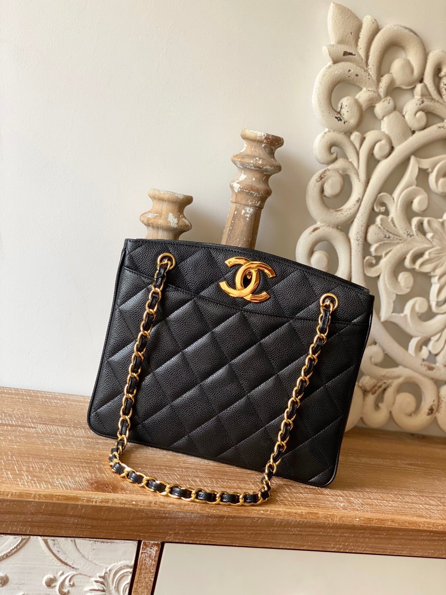 Chanel Metop Qualityum Caviar Tote Bag For Women Quilted Black