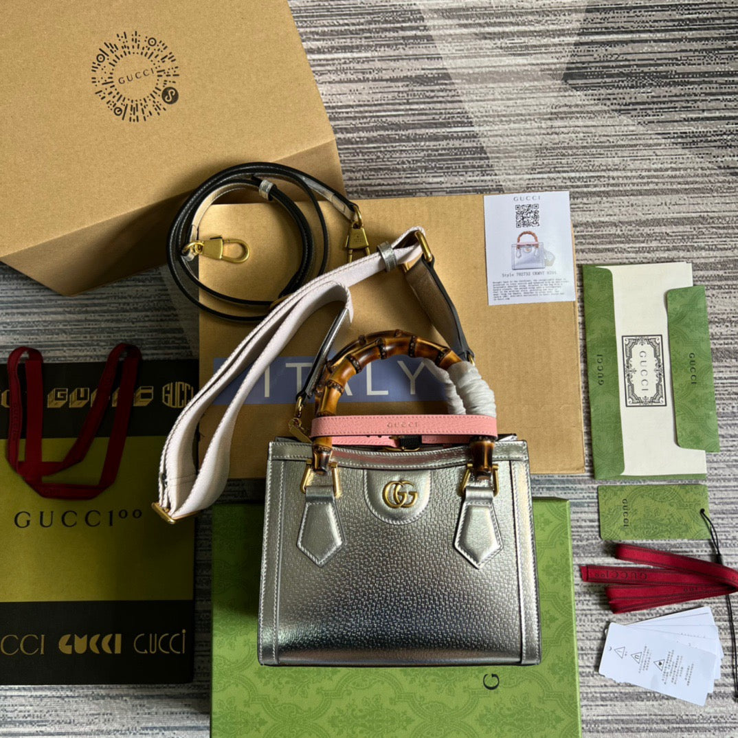 gg Diana , ’s 7.9in Silver Mini Tote Bag