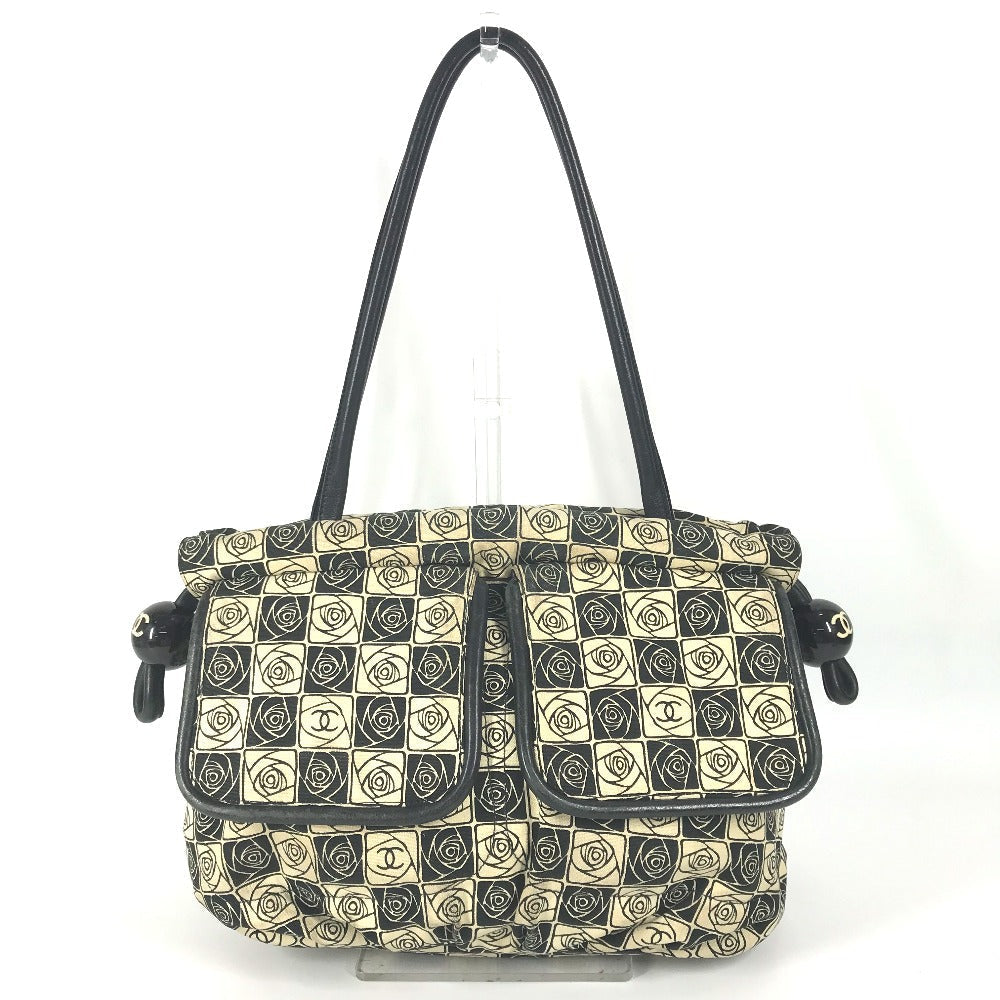 Chanel Coco ball Camellia CC COCO Mark Black Canvas Shoulder Bag