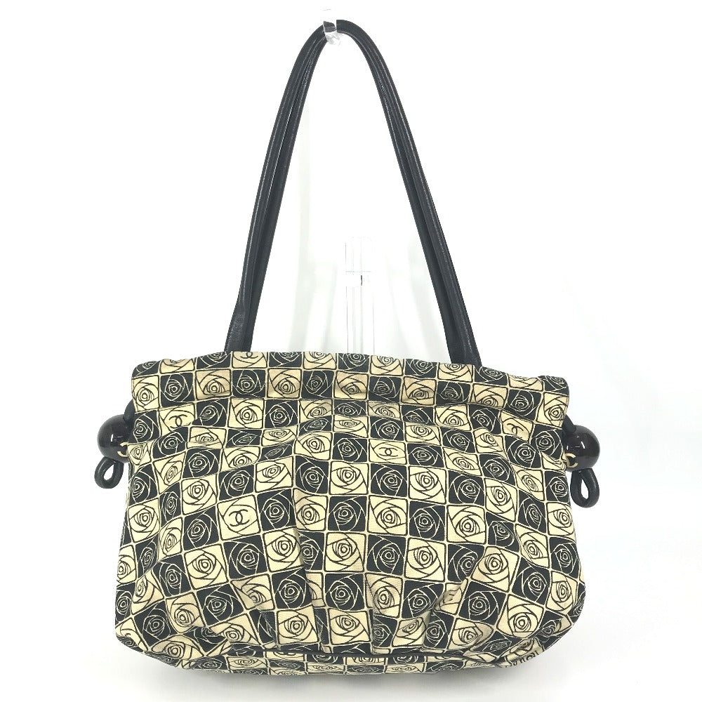 Chanel Coco ball Camellia CC COCO Mark Black Canvas Shoulder Bag