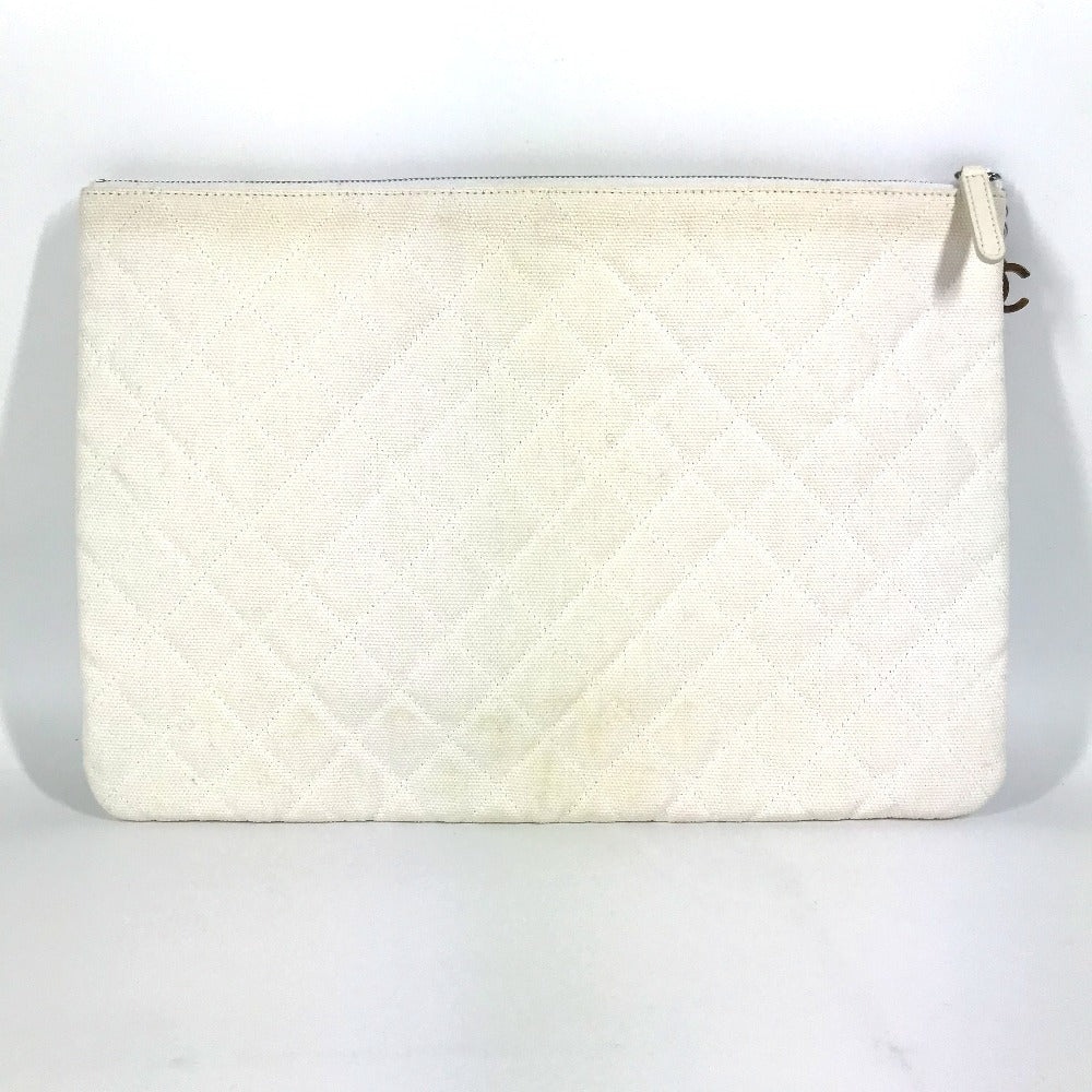 Chanel COCO logo White Canvas Clutch Bag