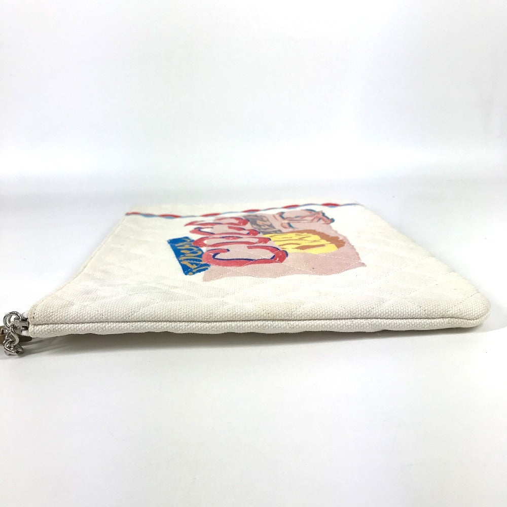 Chanel COCO logo White Canvas Clutch Bag
